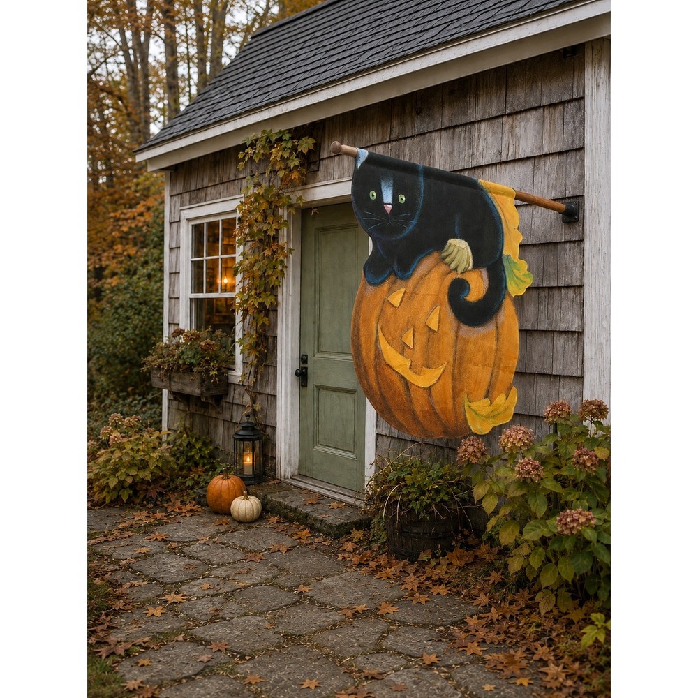 Windscuplts Cat Jack o Lantern Halloween Decorative Flag 2-Side 90s Spooky 33x39